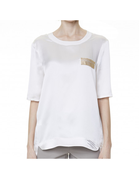 T-SHIRT IN RASO C/TASCHINO METALLICO