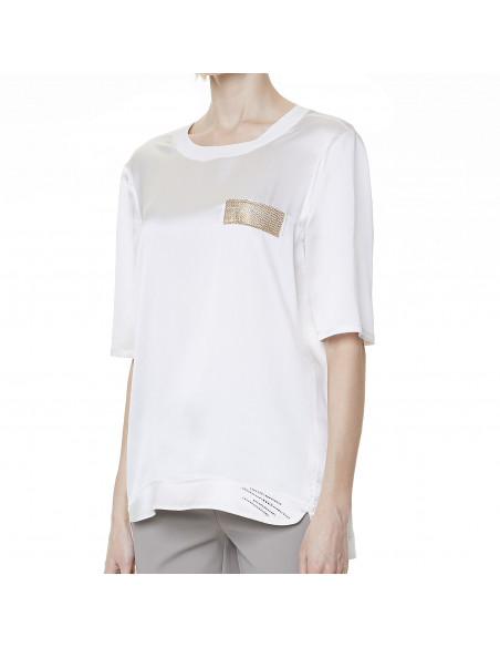 T-SHIRT IN RASO C/TASCHINO METALLICO