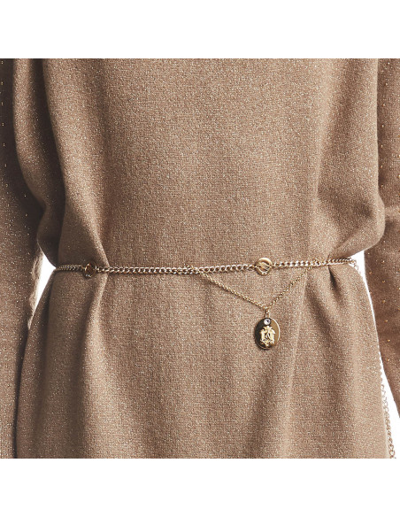 ABITO DOLCEVITA IN MAGLIA LUREX  CON CINTURA CATENA