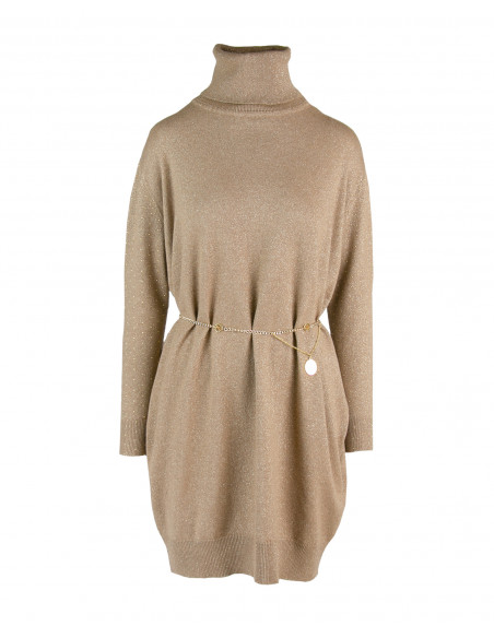 ABITO DOLCEVITA IN MAGLIA LUREX  CON CINTURA CATENA
