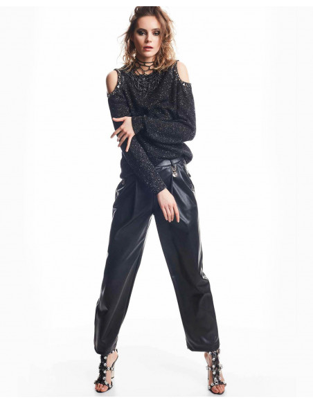 PANTALONE ECOPELLE CON PENCES
