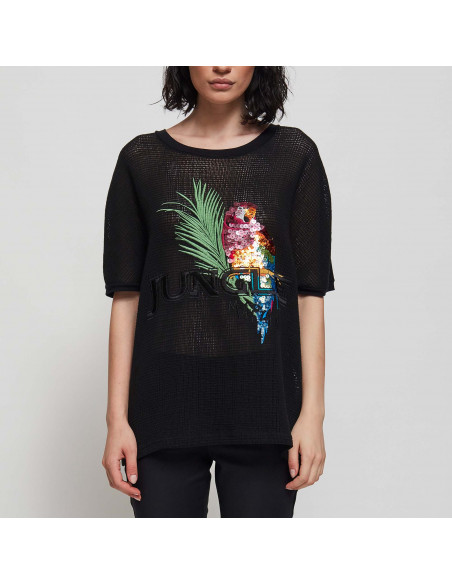 BLUSA IN RETE C/RICAMO PAPPAGALLO