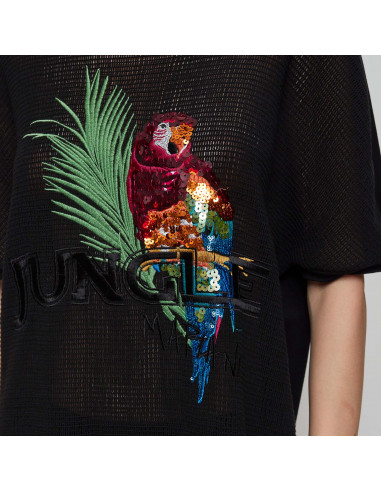 BLUSA IN RETE C/RICAMO PAPPAGALLO