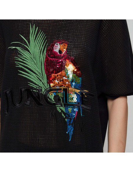 BLUSA IN RETE C/RICAMO PAPPAGALLO