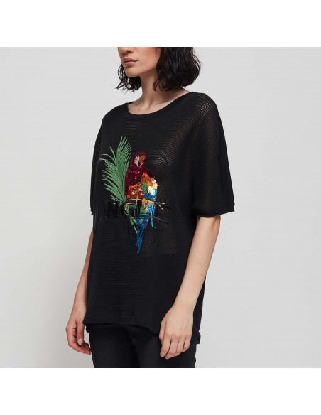 BLUSA IN RETE C/RICAMO PAPPAGALLO