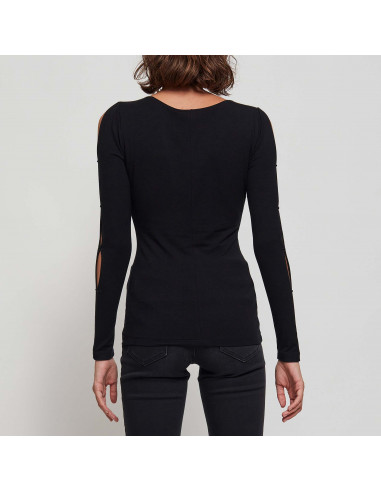 T-SHIRT C/BUCHI SULLE SPALLE