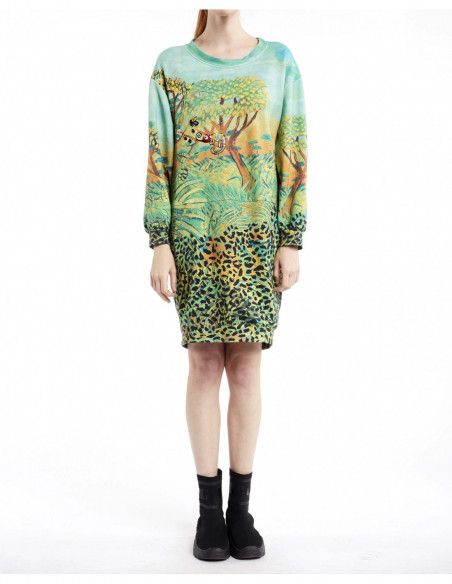 EMBROIDERED FOREST-PRINTED DRESS
