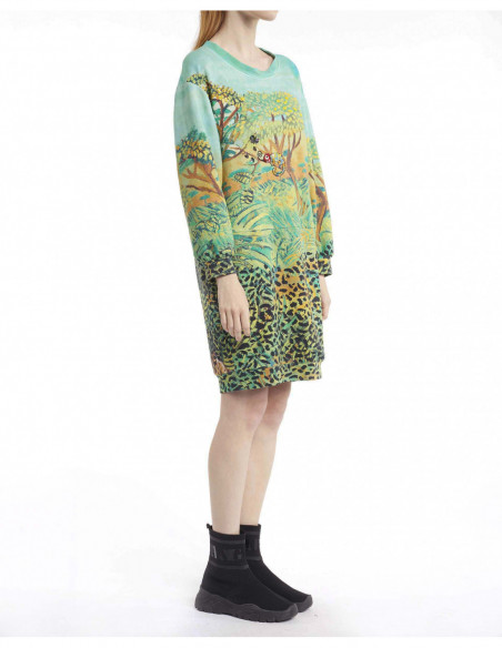 EMBROIDERED FOREST-PRINTED DRESS