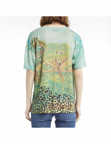 EMBROIDERED FOREST-PRINTED LINEN T-SHIRT