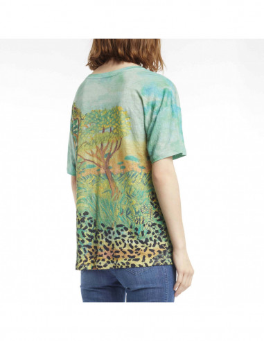 EMBROIDERED FOREST-PRINTED LINEN T-SHIRT