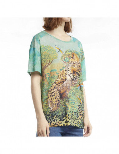 EMBROIDERED FOREST-PRINTED LINEN T-SHIRT
