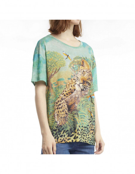EMBROIDERED FOREST-PRINTED LINEN T-SHIRT