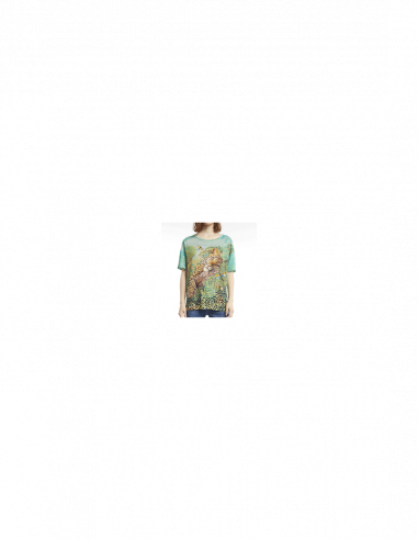EMBROIDERED FOREST-PRINTED LINEN T-SHIRT