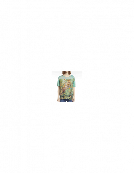 EMBROIDERED FOREST-PRINTED LINEN T-SHIRT