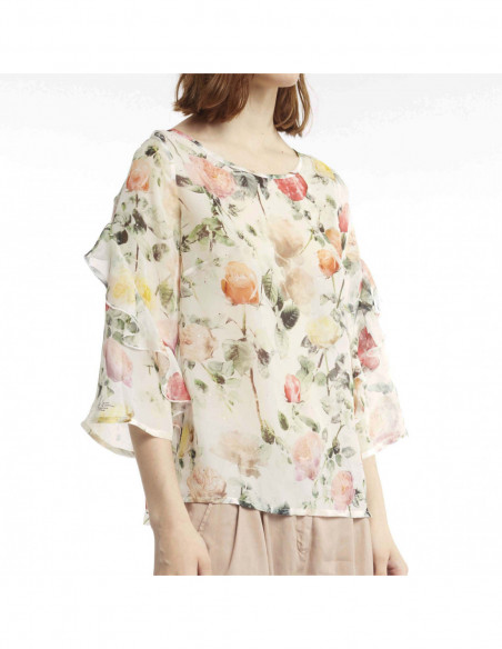EMBROIDERED ROSE-PRINTED BLOUSE