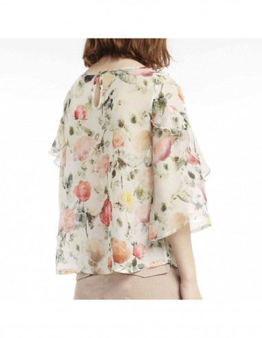 EMBROIDERED ROSE-PRINTED BLOUSE