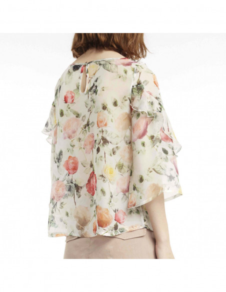 EMBROIDERED ROSE-PRINTED BLOUSE