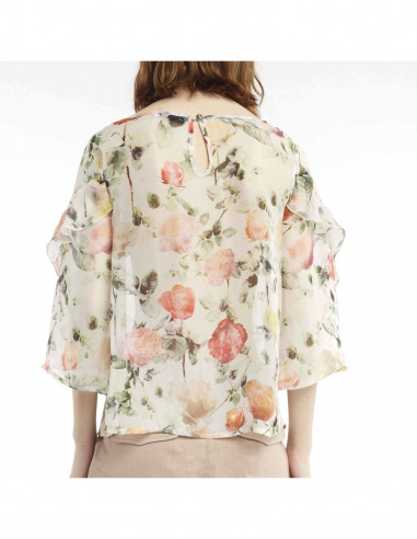 EMBROIDERED ROSE-PRINTED BLOUSE