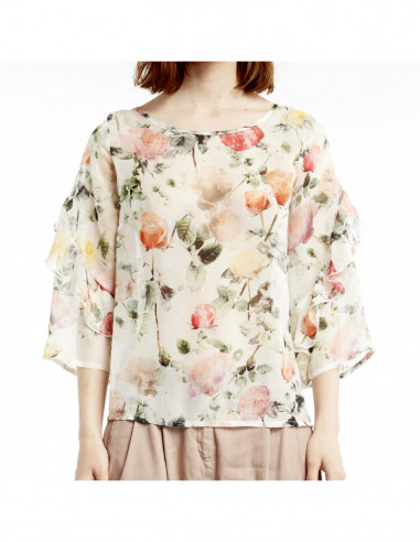 EMBROIDERED ROSE-PRINTED BLOUSE