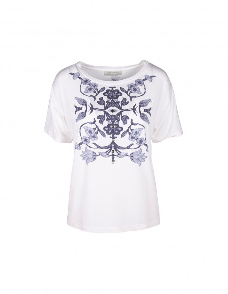 EMBROIDERED NATURAL-PRINTED T-SHIRT