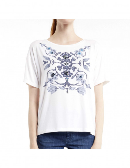 EMBROIDERED NATURAL-PRINTED T-SHIRT
