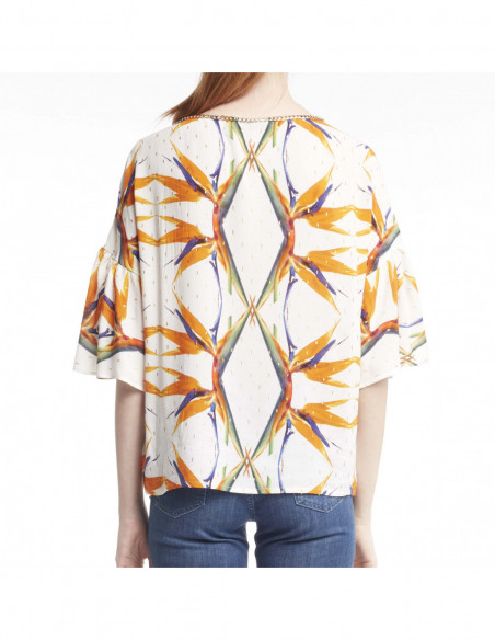 EMBROIDERED STRELITZIA-PRINTED BLOUSE