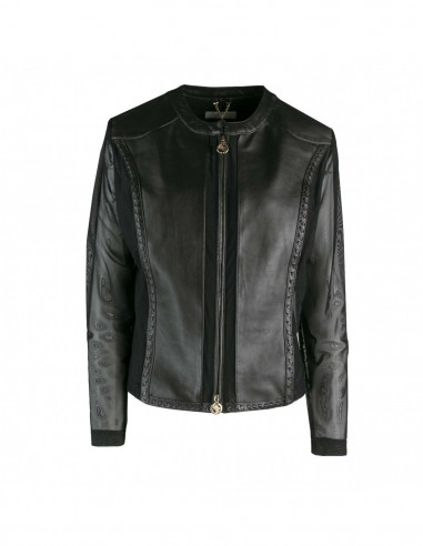 LEATHER JACKET WITH STRETCH NET DETAILS