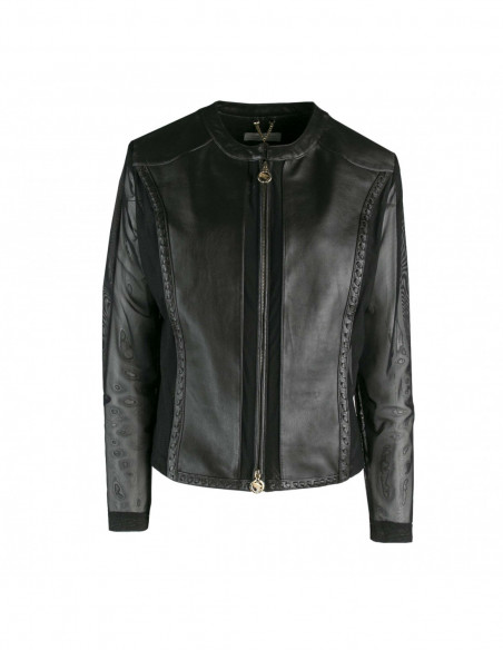 LEATHER JACKET WITH STRETCH NET DETAILS