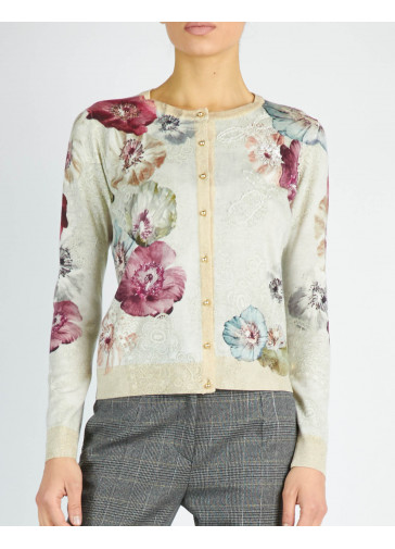 PULL TRICOTE' RAS-DU-COU IMPRIME' ANEMONE ET BRODE'