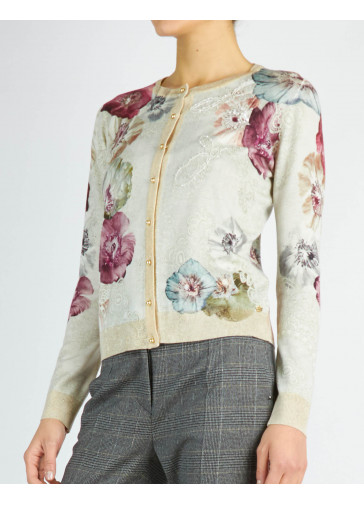 PULL TRICOTE' RAS-DU-COU IMPRIME' ANEMONE ET BRODE' 2