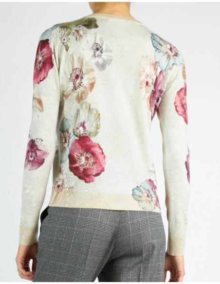 PULL TRICOTE' RAS-DU-COU IMPRIME' ANEMONE ET BRODE'
