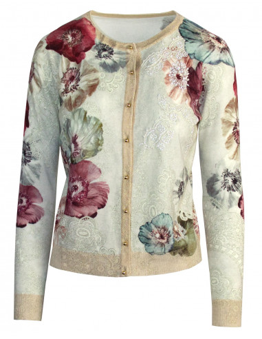 PULL TRICOTE' RAS-DU-COU IMPRIME' ANEMONE ET...