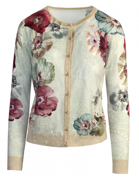 PULL TRICOTE' RAS-DU-COU IMPRIME' ANEMONE ET BRODE'