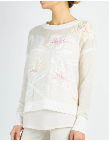 EMBROIDERED, INTARSIA BOAT NECK JUMPER