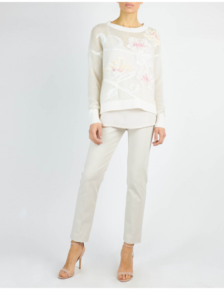 EMBROIDERED, INTARSIA BOAT NECK JUMPER