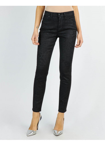 HIGH-WAISTED, LACE-PRINTED, LAMINATED SKINNY JEANS 2