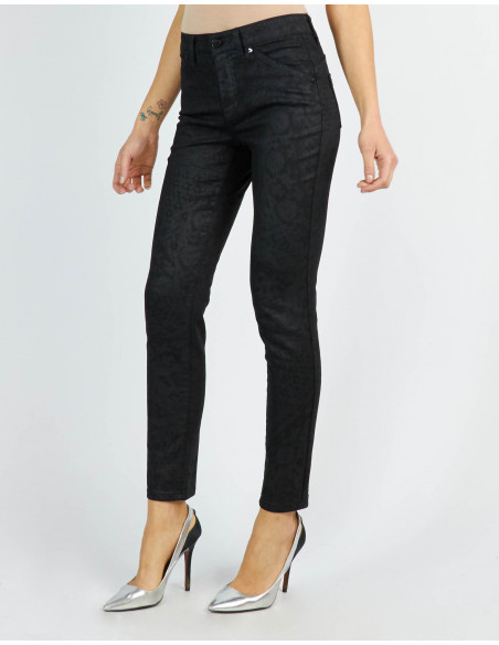 JEANS SKINNY VITA ALTA STAMPA PIZZO LAMINATO