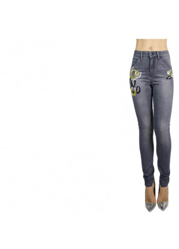 JEANS SKINNY VITA ALTA CON FIORE RICAMATO