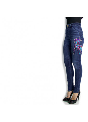 JEANS SKINNY VITA ALTA CON RICAMO CAVALLO