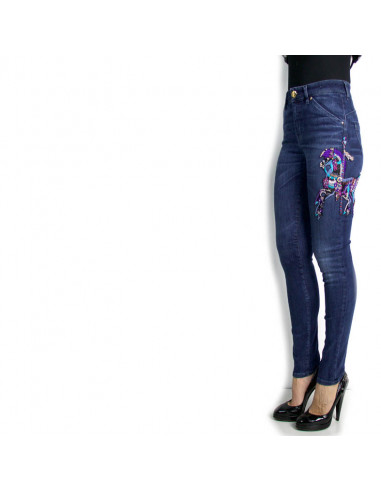 JEANS SKINNY VITA ALTA CON RICAMO CAVALLO