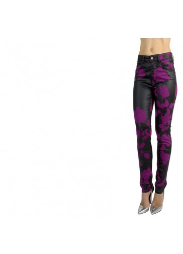 HIGH-WAISTED FLOWERY-LAMINATED SKINNY JEANS