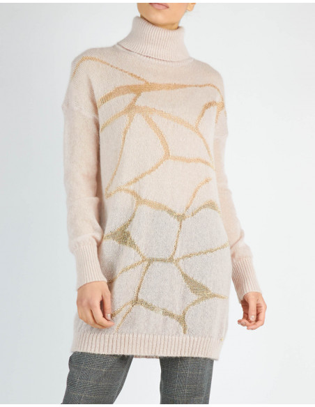 PULL COL ROULE' A' MARQUETERIE EN LUREX
