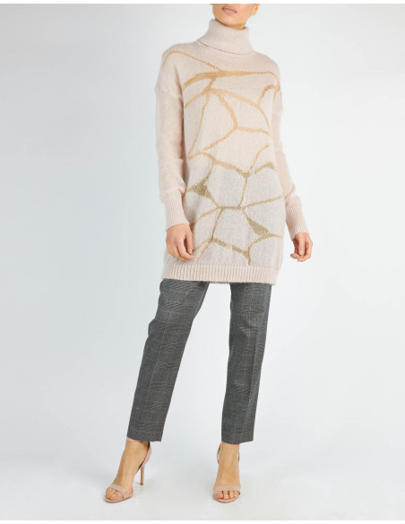 PULL COL ROULE' A' MARQUETERIE EN LUREX