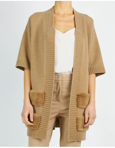CARDIGAN CON BORDI IN VISONE
