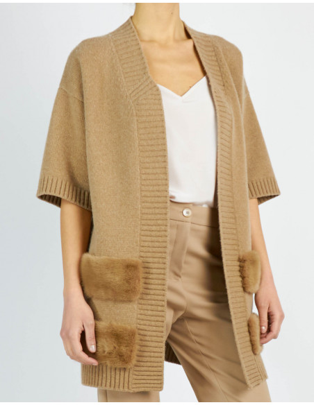 CARDIGAN CON BORDI IN VISONE