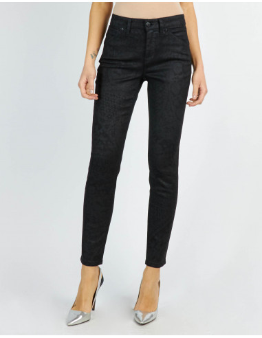 JEANS SKINNY VITA ALTA STAMPA PIZZO LAMINATO