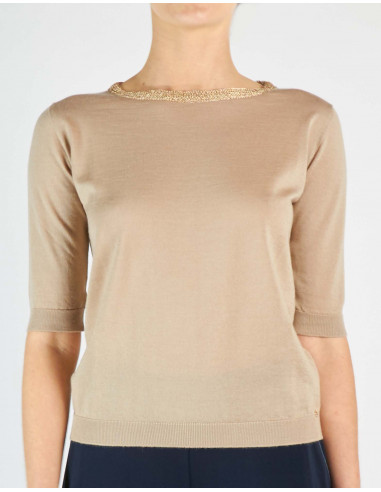 CREW NECK JUMPER WITH METAL COLLAR