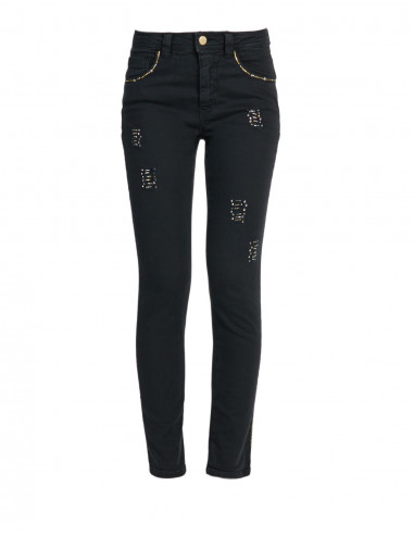 HIGH-WAISTED SKINNY JEANS WITH GOLDON PATCHES