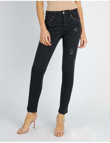 HIGH-WAISTED SKINNY JEANS WITH GOLDON PATCHES