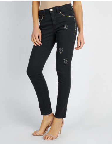 HIGH-WAISTED SKINNY JEANS WITH GOLDON PATCHES